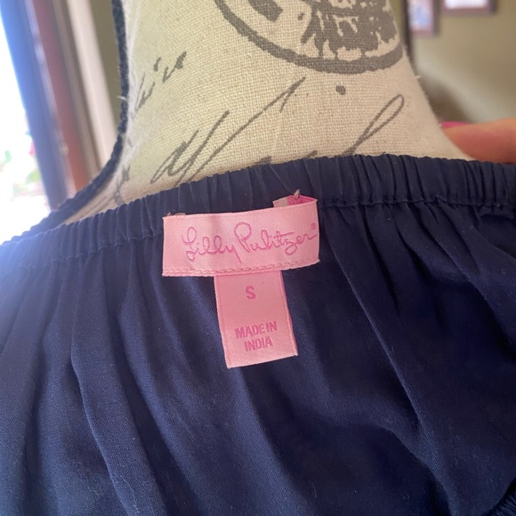 EUC Lilly Pulitzer Enna Top off shoulder True Navy/white pom pom trim - Picture 10 of 12